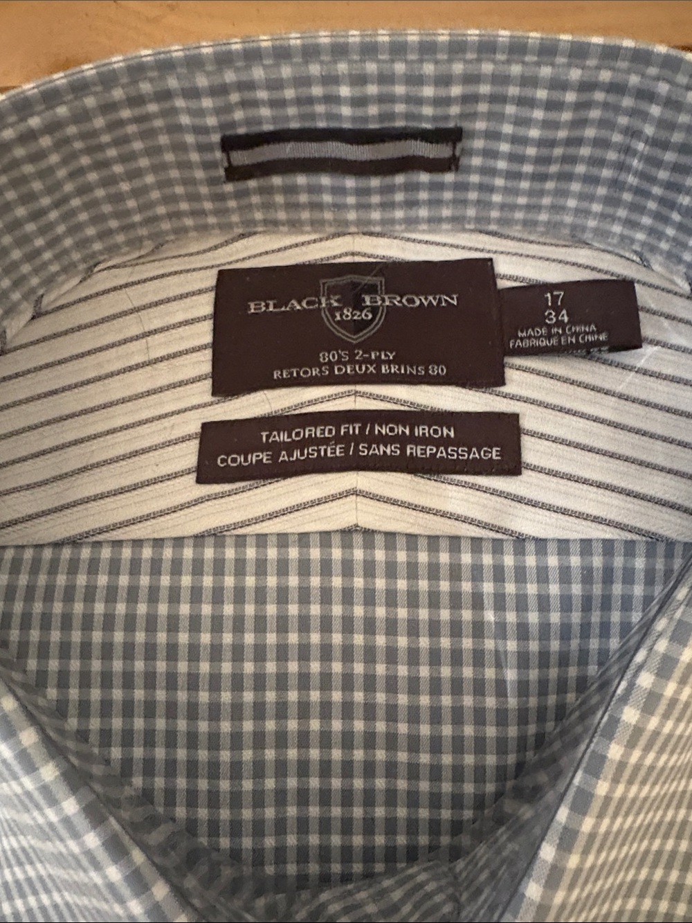 Black Brown 1826 Men's Light Blue Gingham Dress Shirt - Picture 4 of 6